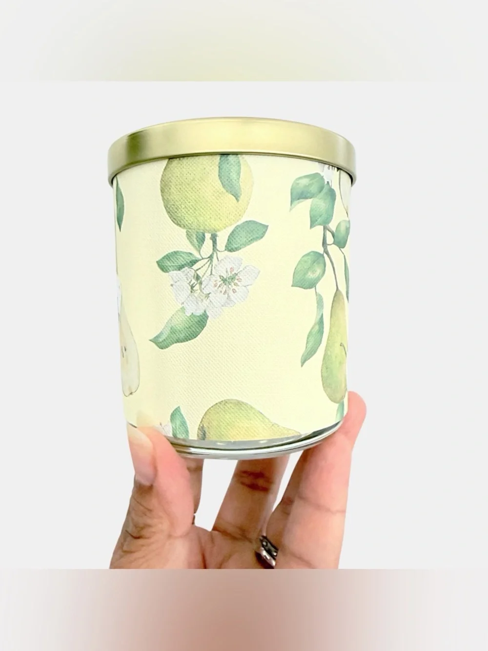 Sand + Fog Amber & Pear Scented Candle Yellow and Green